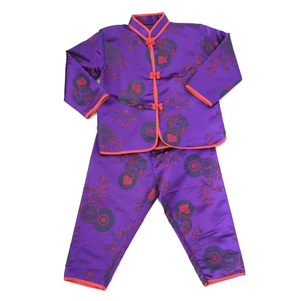 Size S Kids - CHINESE TRADITIONAL OUTFIT Purple Set Jacket and Pants